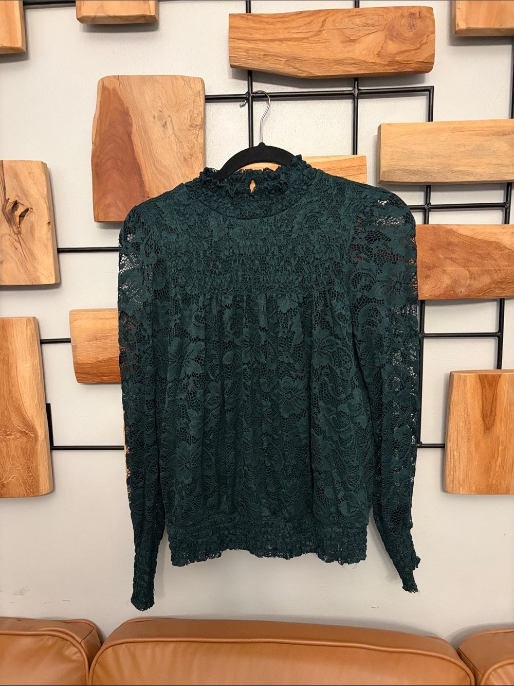 Cable & Gauge Dark Green Lace Blouse